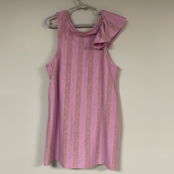 Cat & Jack Girls' ruffled blouse / top Large 10/12 lilac with gold stripes - Picture 5 of 6
